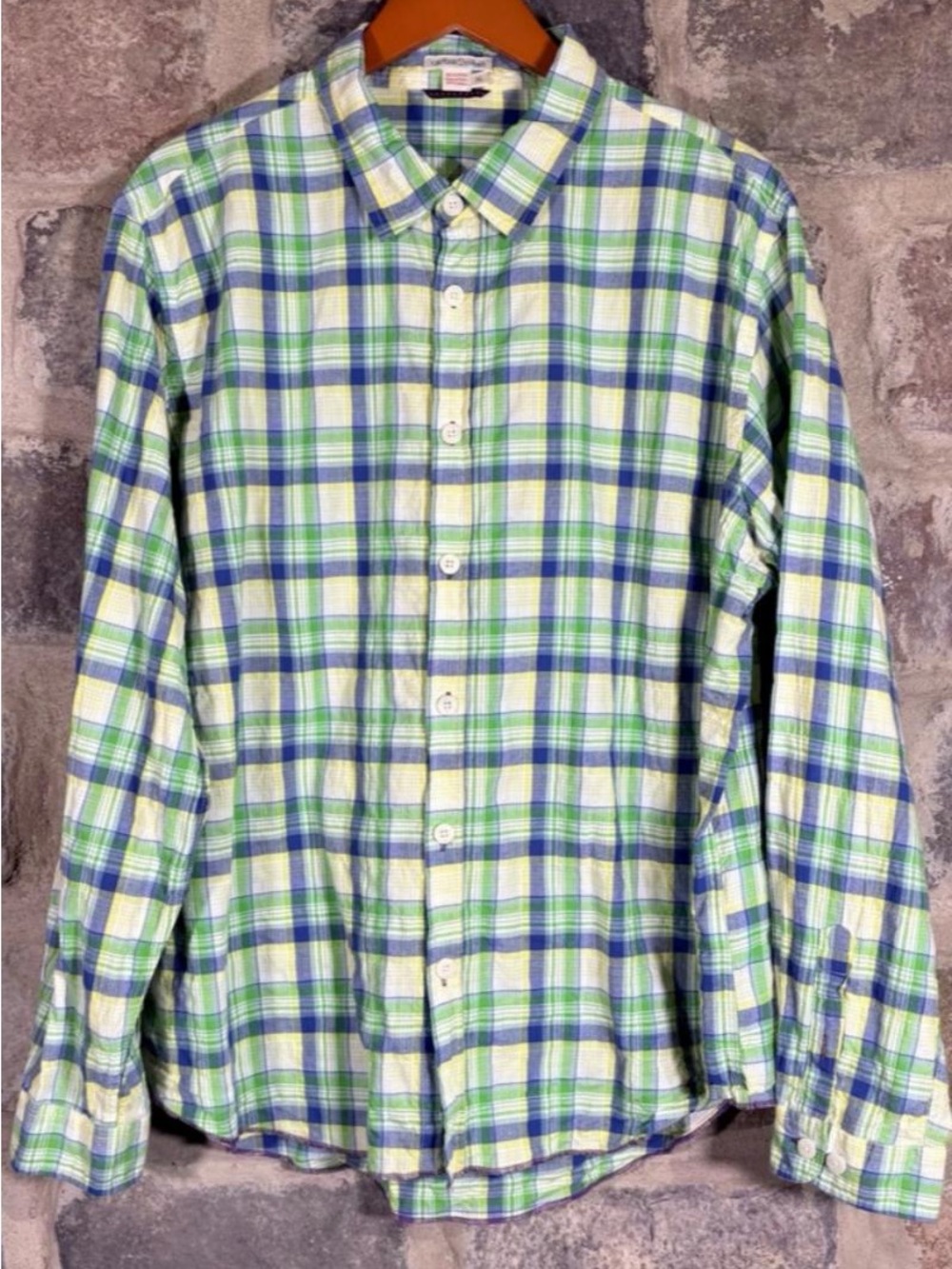 Men's Green & Blue Plaid Button-Up Shirt